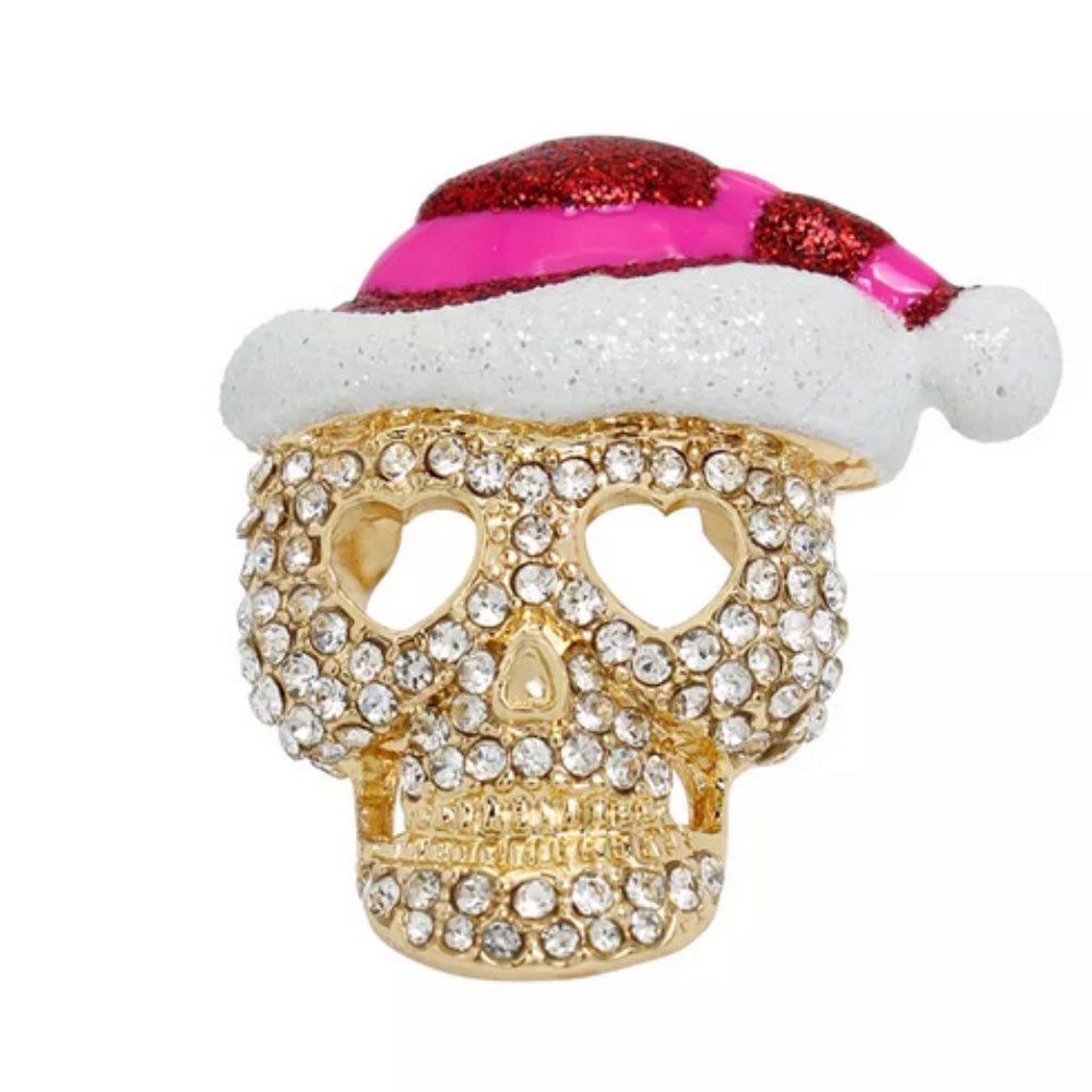 Betsey Johnson Holiday Santa Pink Crystal Skull Ring Size 6 NWT